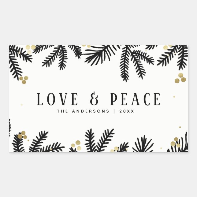 Modern Black & Gold Pine and Berries Holiday Sticker (Front)
