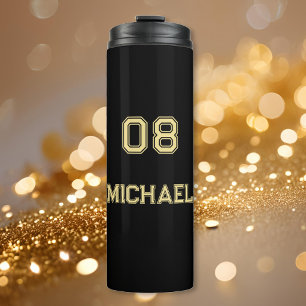 Modern Black Gold Player Name Jersey Number Sports Thermal Tumbler