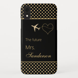 Modern Black Gold Polka Dots Future Mrs Custom iPhone XR Case