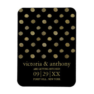 Modern Black & Gold Polka Dots Save The Date Magnet