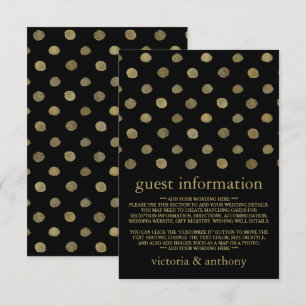 Modern Black & Gold Polka Dots Wedding Detail Enclosure Card