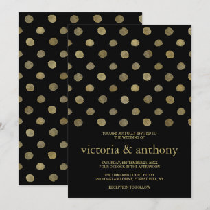 Modern Black & Gold Polka Dots Wedding Invitation