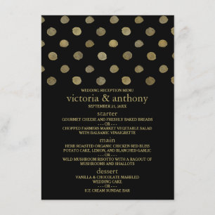 Modern Black & Gold Polka Dots Wedding Menu