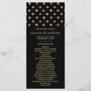 Modern Black & Gold Polka Dots Wedding Program
