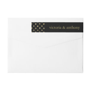 Modern Black & Gold Polka Dots Wedding Wrap Around Label