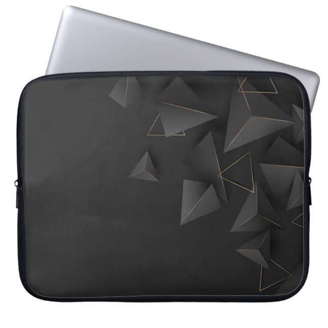 Modern Black-Gold Polygonal Shapes Texture Laptop Sleeve (Front)
