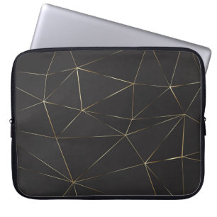 Modern Black-Gold Polygonal Shapes Texture Laptop Sleeve
