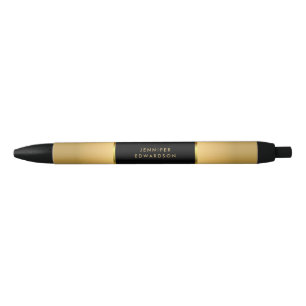 Modern black gold professional monogram name ink pen