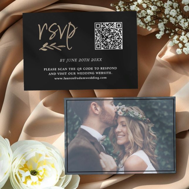 Modern Black & Gold QR Code RSVP  Card (Creator Uploaded)