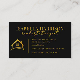 Modern Black Gold Real Estate House Logo Business Card