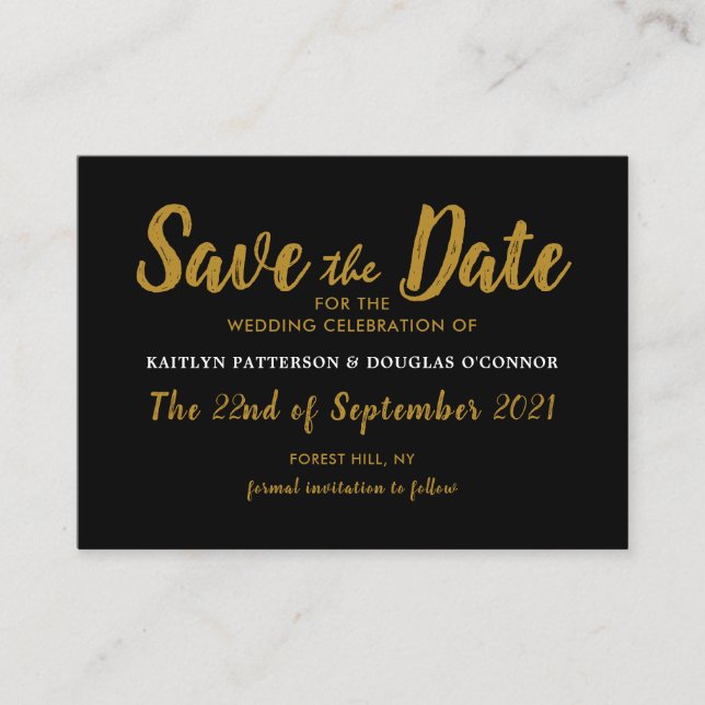 Modern Black & Gold Save The Date Enclosure Card (Front)