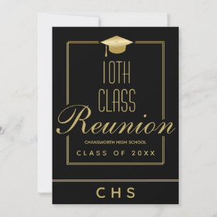 Modern Black Gold Script 10th Class Reunion Invitation