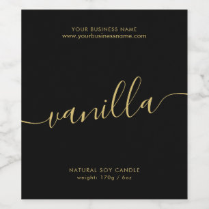 Modern black gold script candle product label