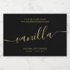 Modern black gold script candle product label