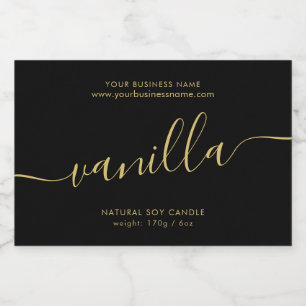 Modern black gold script candle product label
