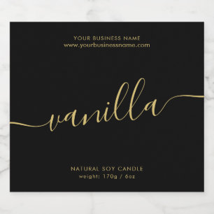 Modern black gold script candle product label