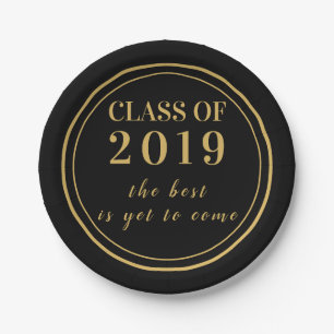 Modern Black Gold Script Graduation Class of 2019 Paper Plate