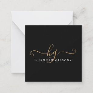 Modern Black Gold Script Initials Monogram Minimal Card