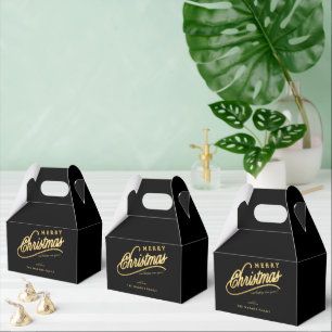 Modern Black & Gold Script Merry Christmas Favor Box