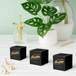 Modern Black & Gold Script Merry Christmas Favor Box