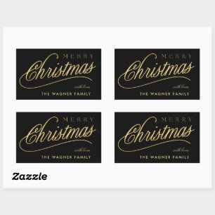 Modern Black & Gold Script Merry Christmas Sticker