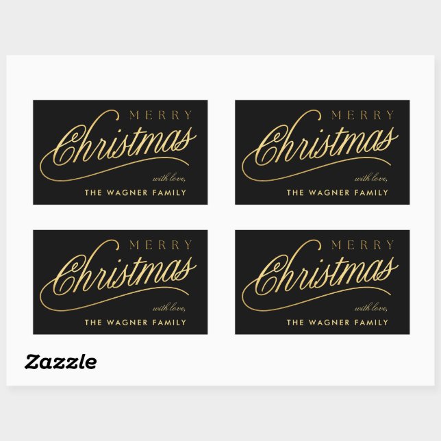 Modern Black & Gold Script Merry Christmas Sticker (Sheet)