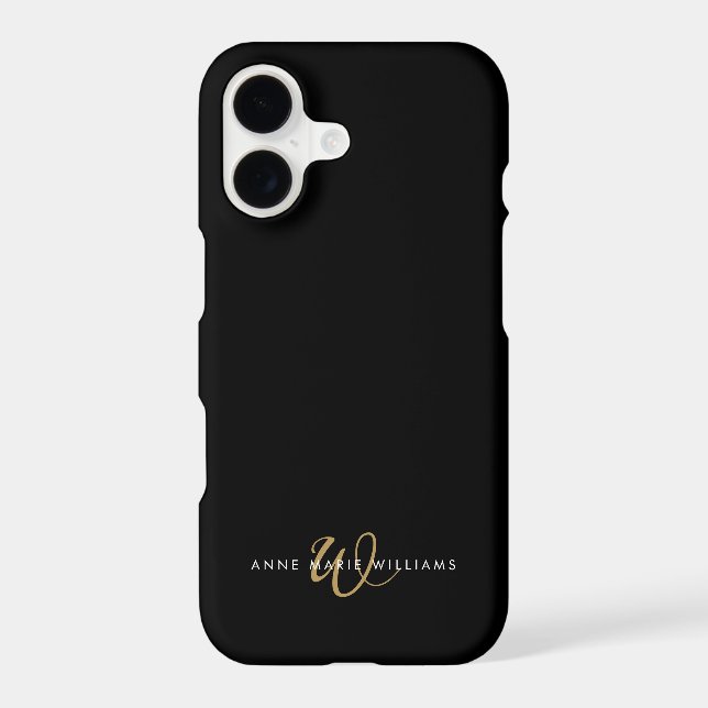 Modern Black Gold Script Monogram (Back)