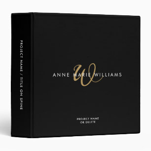 Modern Black Gold Script Monogram Binder