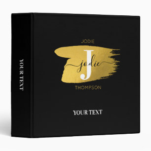 Modern Black & Gold Script Monogram Initial Binder