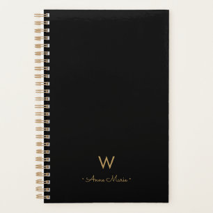 Modern Black Gold Script Monogram Planner