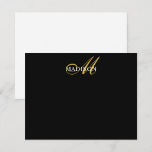 Modern Black Gold Script Monogram Serif Name Black Card