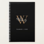 Modern Black Gold Script Name Monogram 2023 Planner<br><div class="desc">Elegant modern black and gold script monogram planner. Personalize the name and monogram initial to create your own unique design. Designed by Thisisnotme©</div>
