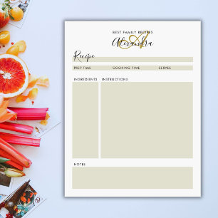 Modern Black Gold Script Name Recipes Notepad