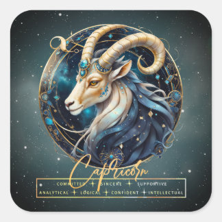 Modern Black Gold Sea Goat Constellation Capricorn Square Sticker