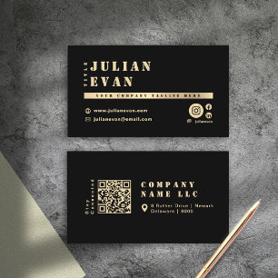 Modern Black & Gold Shiny Stencil Bold Typography Business Card