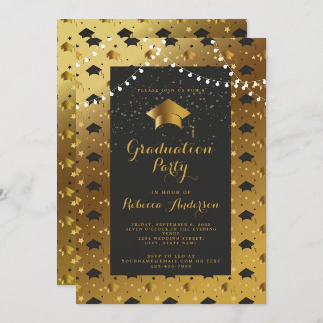 Modern Black Gold Simple Minimalist Invitation (Front/Back)