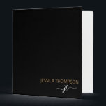 Modern Black Gold Simple Script Monogram Name Binder<br><div class="desc">Customized monogrammed simple script name and initial modern and elegant girly stylish Black and Gold Add Your Name with Girly White Initials. This personalized binder is perfect for Sweet 16,  Bridal Shower,  School,  Office,  or Wedding Planning for someone with simple elegance chic style.</div>