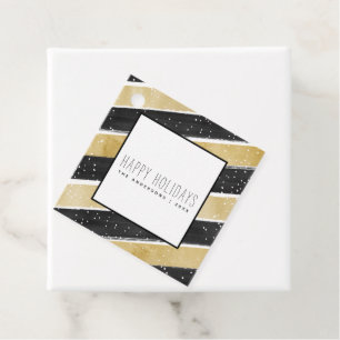 Modern Black & Gold Snowflake Watercolor Stripe Favour Tags