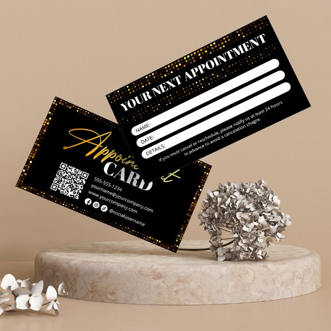 Modern Black Gold Sparkle Hairdresser Qr Code Appointment Card (Creator Uploaded)
