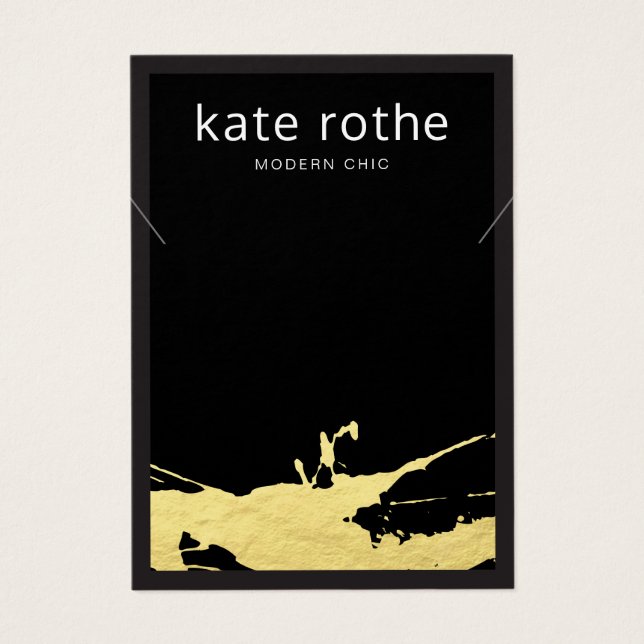 Modern Black Gold Spatter Necklace Display Card (Front)
