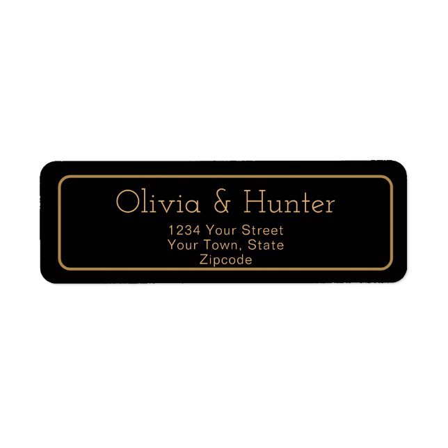 Modern Black & Gold square border wedding address (Front)