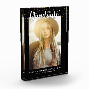 Modern Black Gold Stars Graduation Keepsake Photo Block