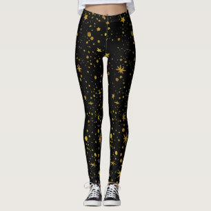 Modern Black Gold Stars Pattern Abstract Yoga Leggings