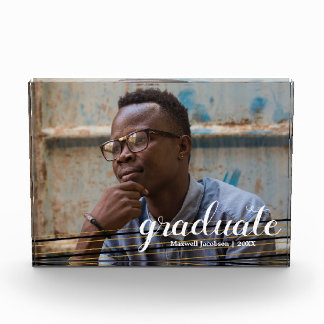 Modern Black & Gold Striped Graduate Photo Block