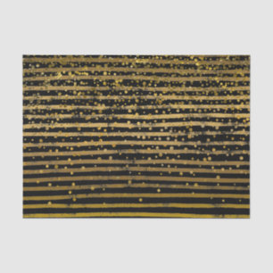 Modern Black Gold Stripes Foil Confetti Dots Tissue Paper