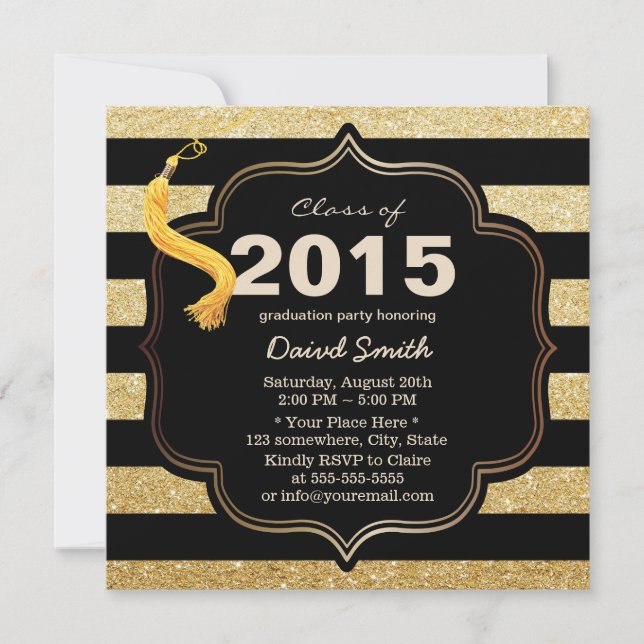 Modern Black & Gold Stripes Graduation Invitation (Front)