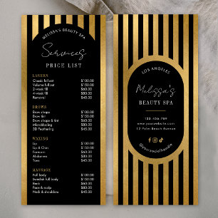 Modern Black & Gold Stripes Salon Price List Menu