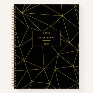 Modern Black & Gold Stylish Monogram Notebook