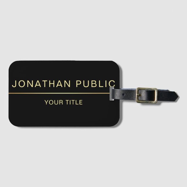 Modern Black Gold Template Elegant Luggage Tag (Front Horizontal)
