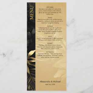 Modern Black Gold Tropical Leaves Wedding Menu